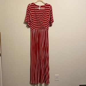 Chic Soul Red Striped Maxi Dress
